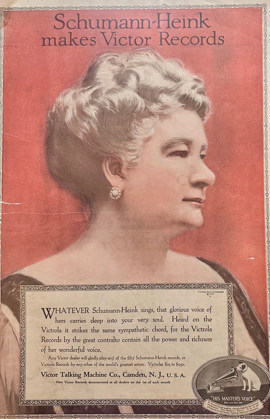 1920 Victor Records Schumann-Heink Victor Talking Machine Ad #189