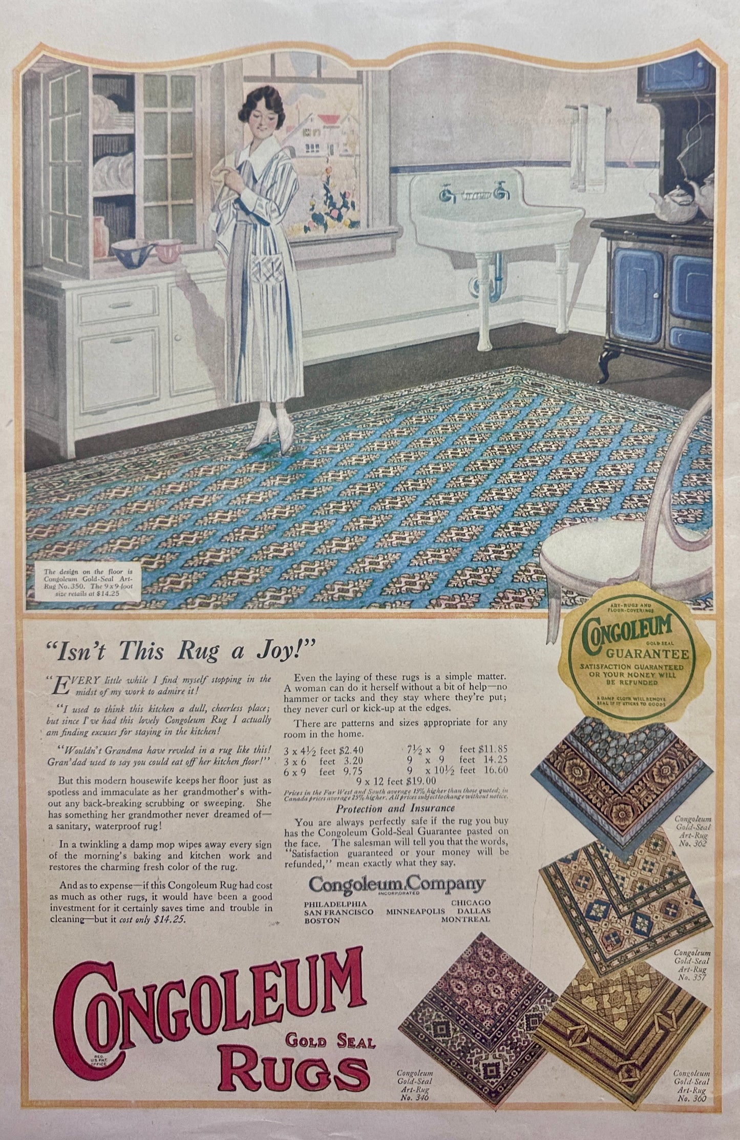 1919-1920 Lot of (5) Congoleum Art Rugs Vintage Ads 142-1-2-3-4-5 Masterpiece