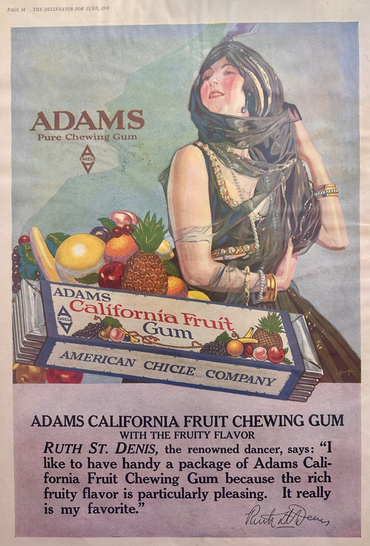 1918 Adams California Fruit Gum Masterpiece Ad #179 Ruth St. Denis