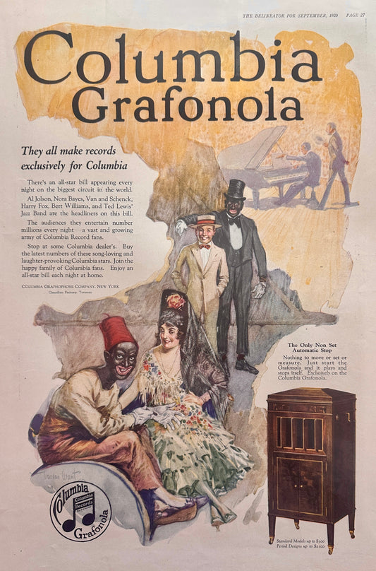 1920 Columbia Grafonola Phonograph & Exclusive Recording Artists Ad #172