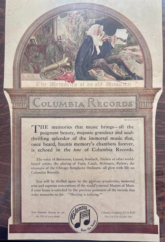 1918 Columbia Records - Memories of an Old Musician Ad #171