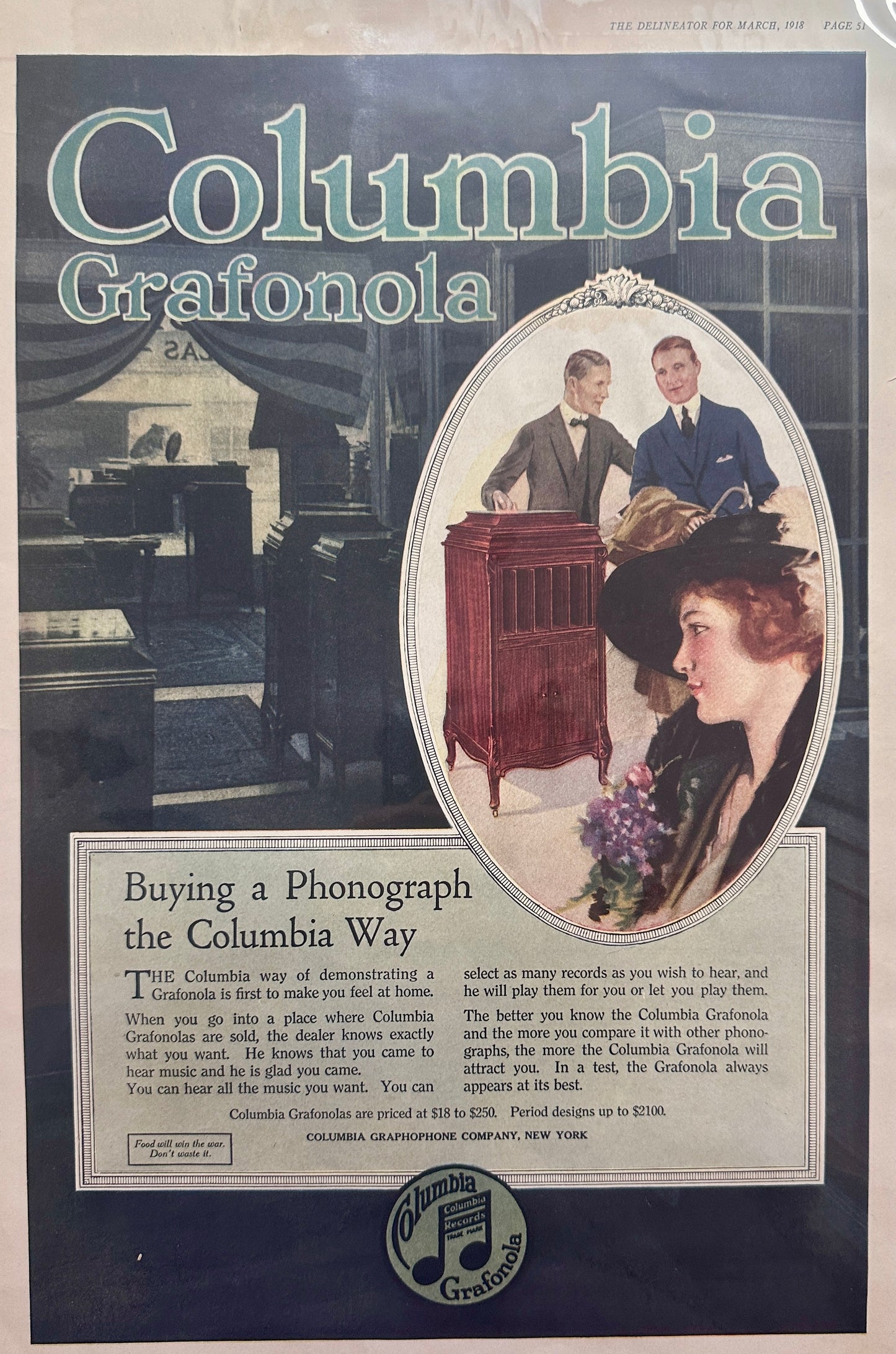 1918 Columbia Grafonola Floor Model between $18 - $250 Ad#154