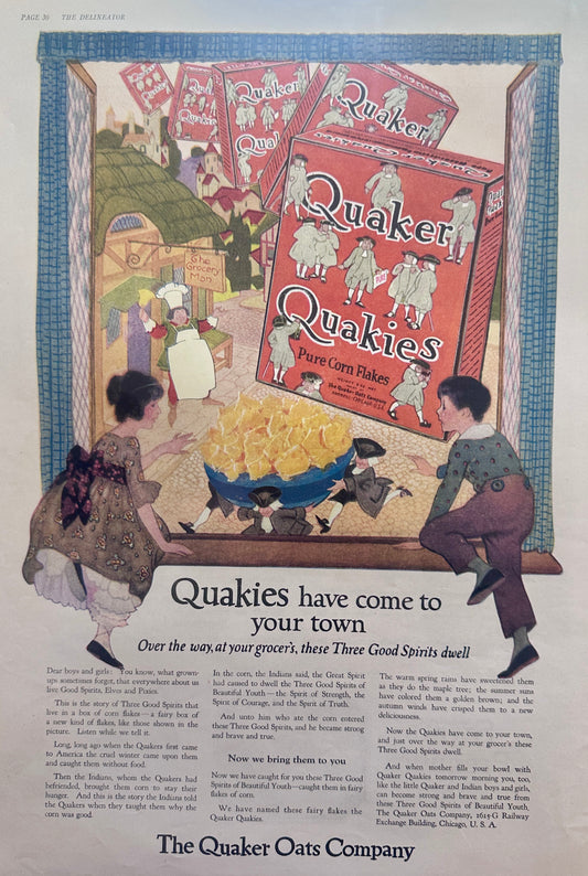 1920 Set of (3) Quaker Quakies Pure Corn Flakes Cereal Ads #150A-B-C