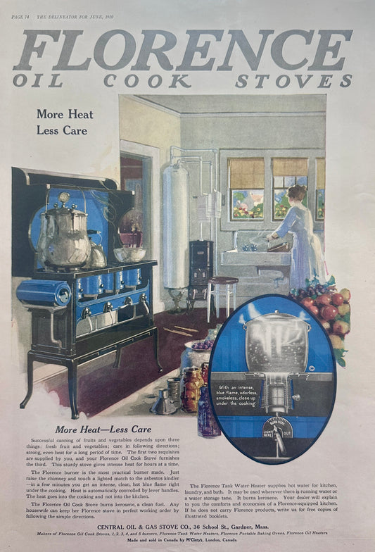 1920 Antique Florence Oil Cook Stoves and Period Kitchen Scene Ad #149
