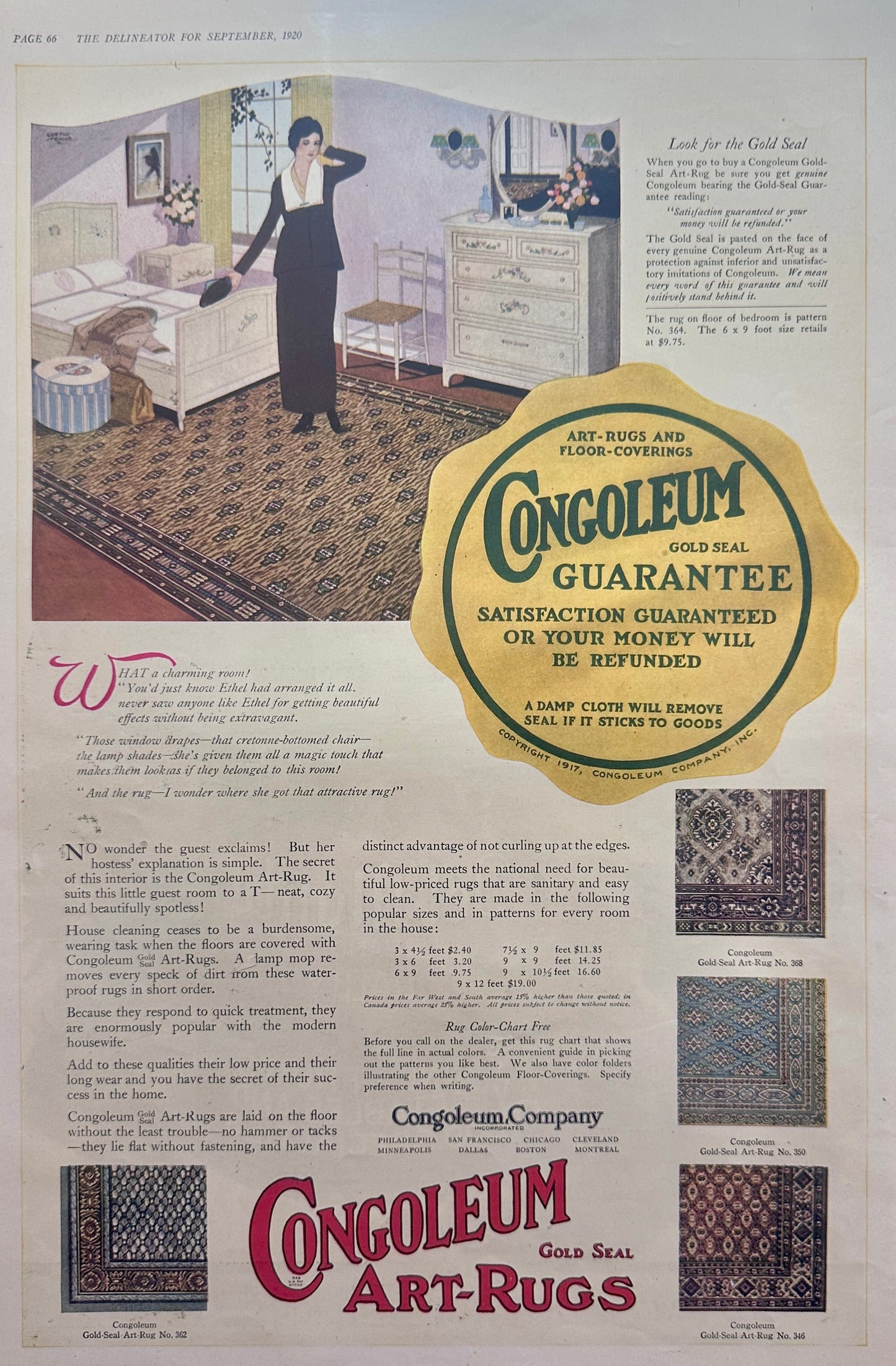 1919-1920 Lot of (5) Congoleum Art Rugs Vintage Ads 142-1-2-3-4-5 Masterpiece