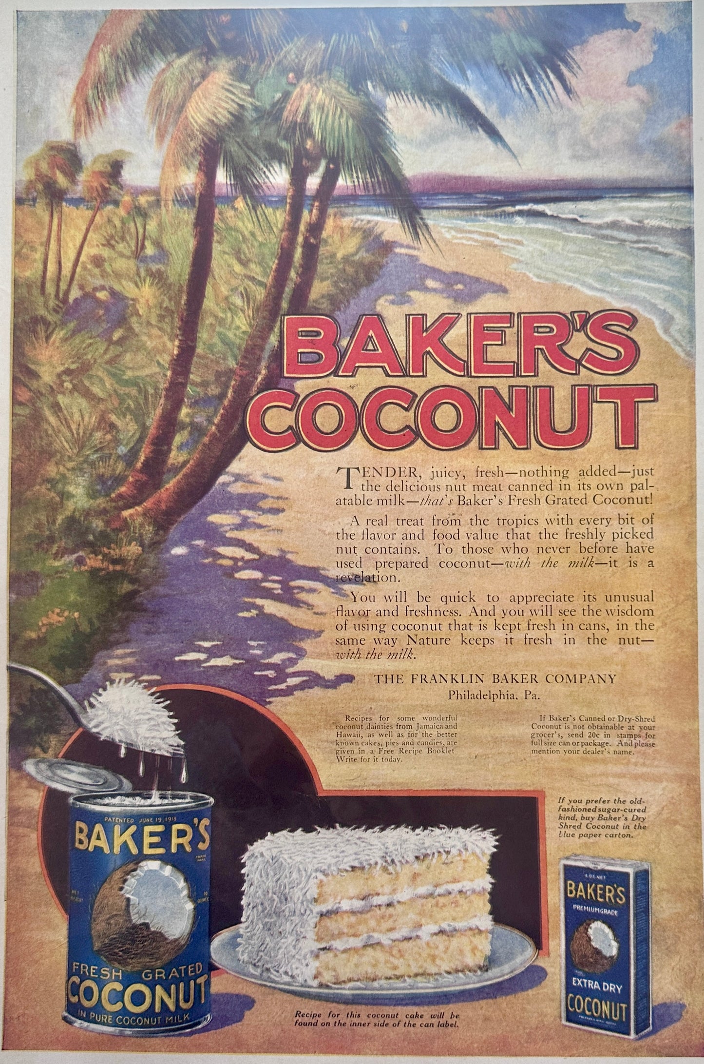 1920 Baker's Coconut Colorful Pantry Ad # 144