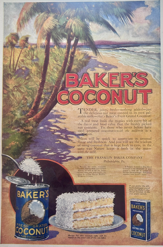 1920 Baker's Coconut Colorful Pantry Ad # 144