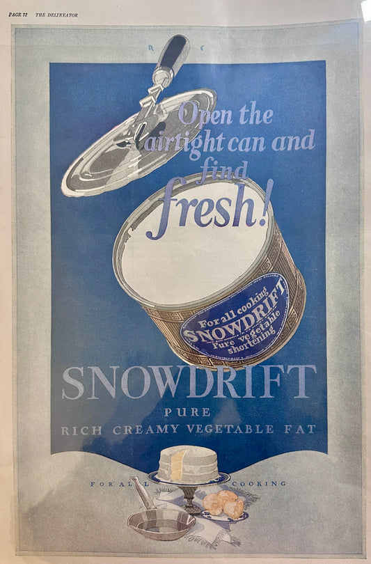 1920 Set of (2) Antique Snowdrift Vegetable Shortening Ads Lot #130-1-2