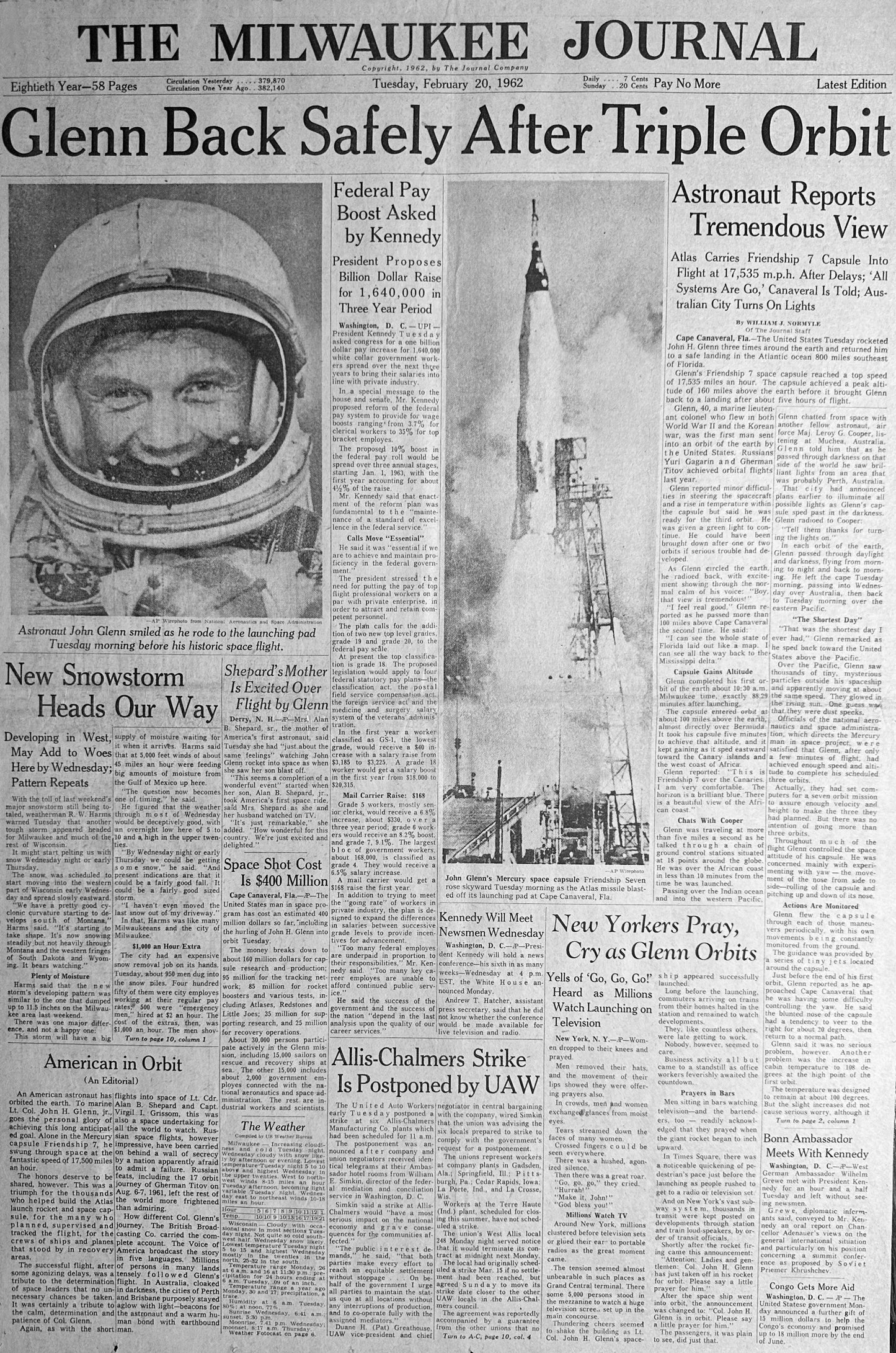 1962-Feb-20 John Glenn Returns From Orbit Historic Headlines 0001