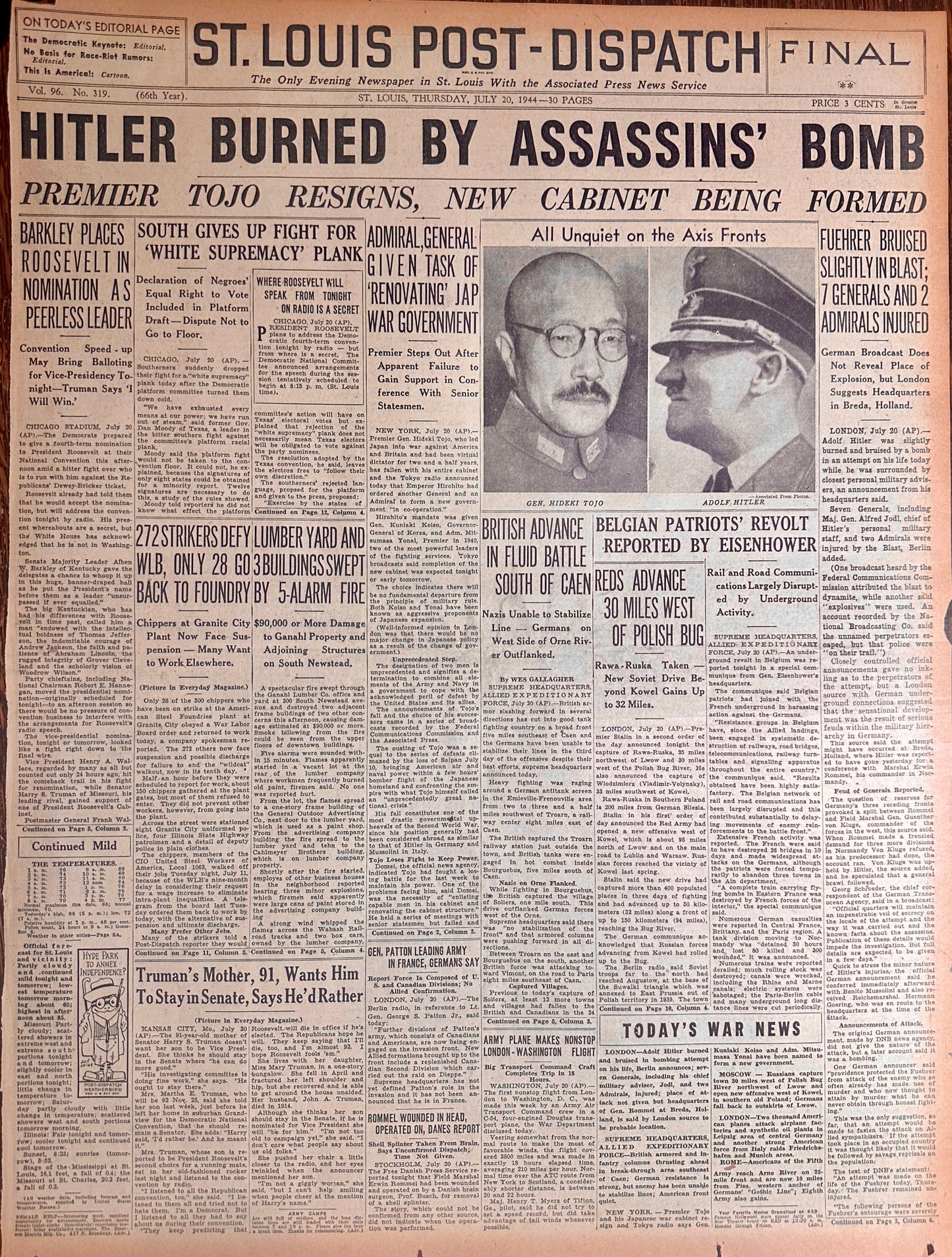 1944-July-20 HITLER BURNED BY ASSASSINS' BOMB - HH0065