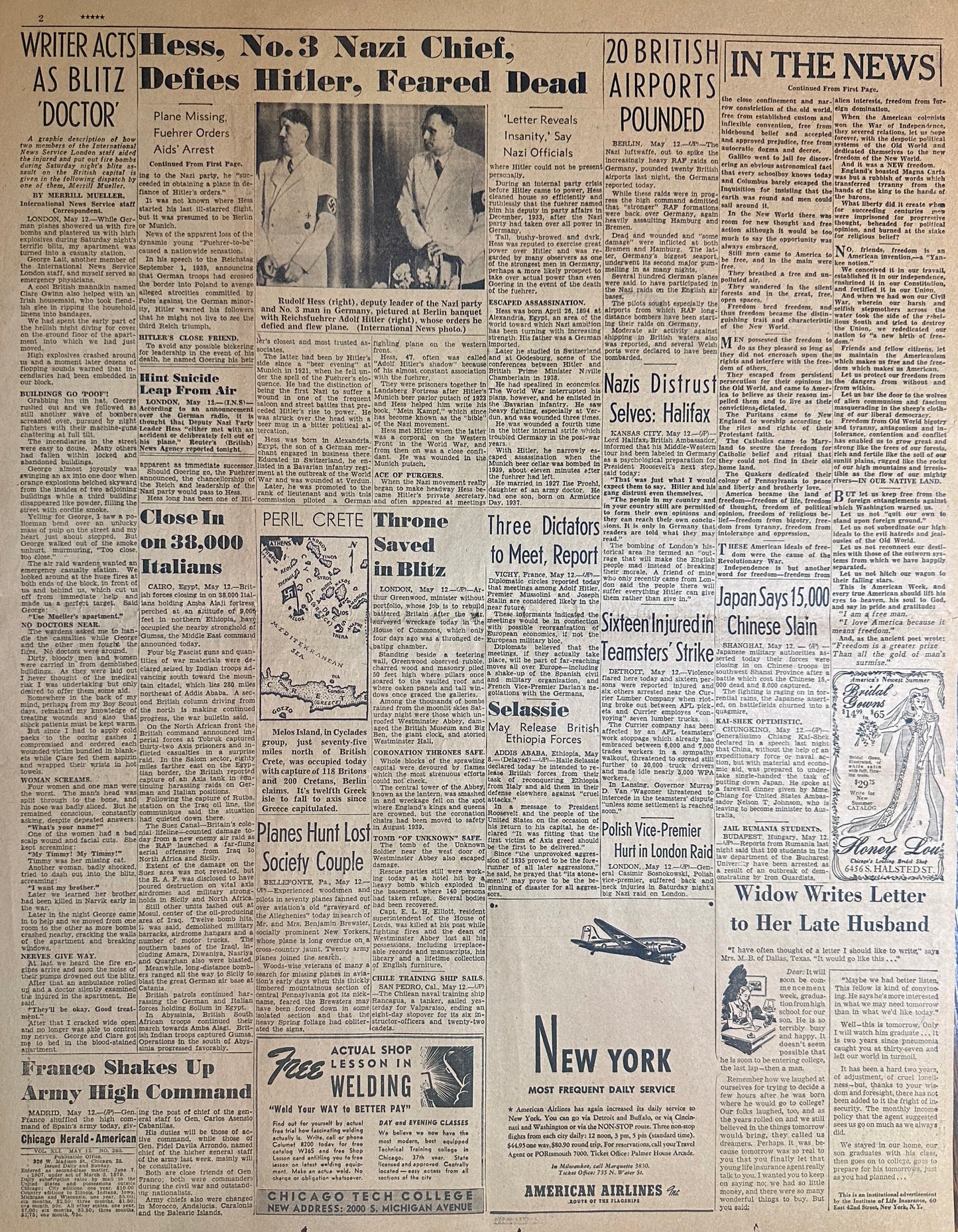 1941-May-12 HESS, NO.3 NAZI LOST, DEFIED HITLER  - HH0057