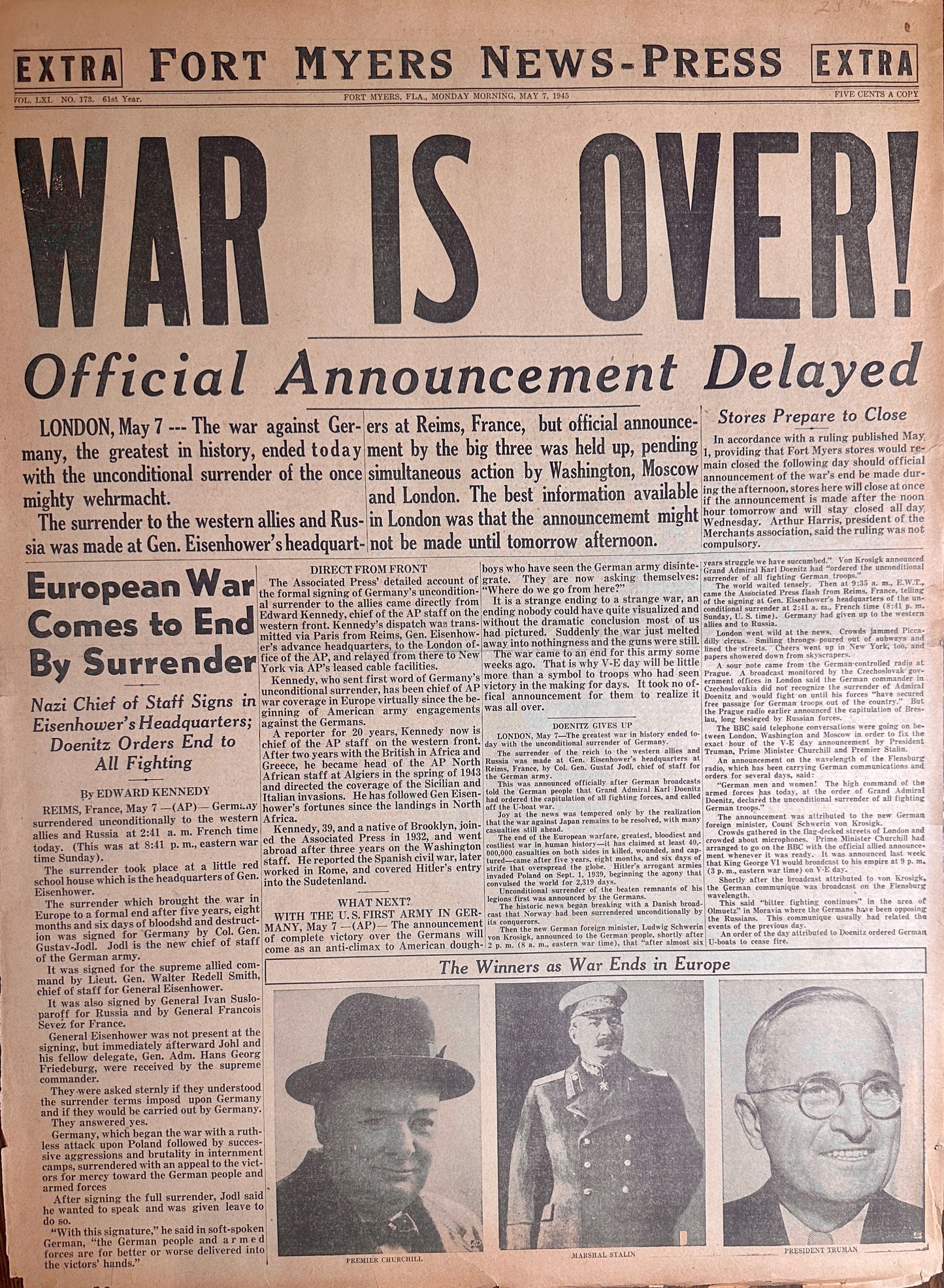 1945-May-7 WAR IS OVER! - Official Announcement Delayed - HH0012