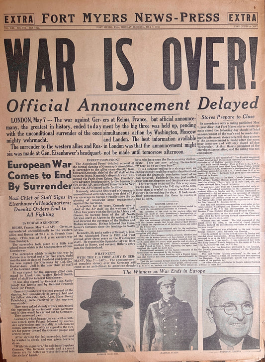 1945-May-7 WAR IS OVER! - Official Announcement Delayed - HH0012