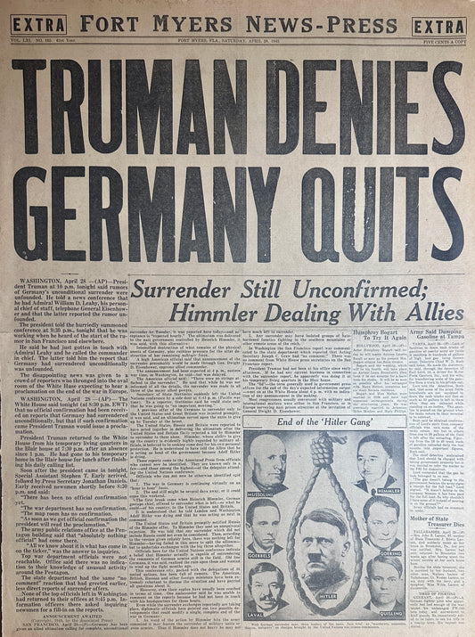 1945-Apr-28 Truman Denies Germany Quits - HH0011 - Fort Myers News Press