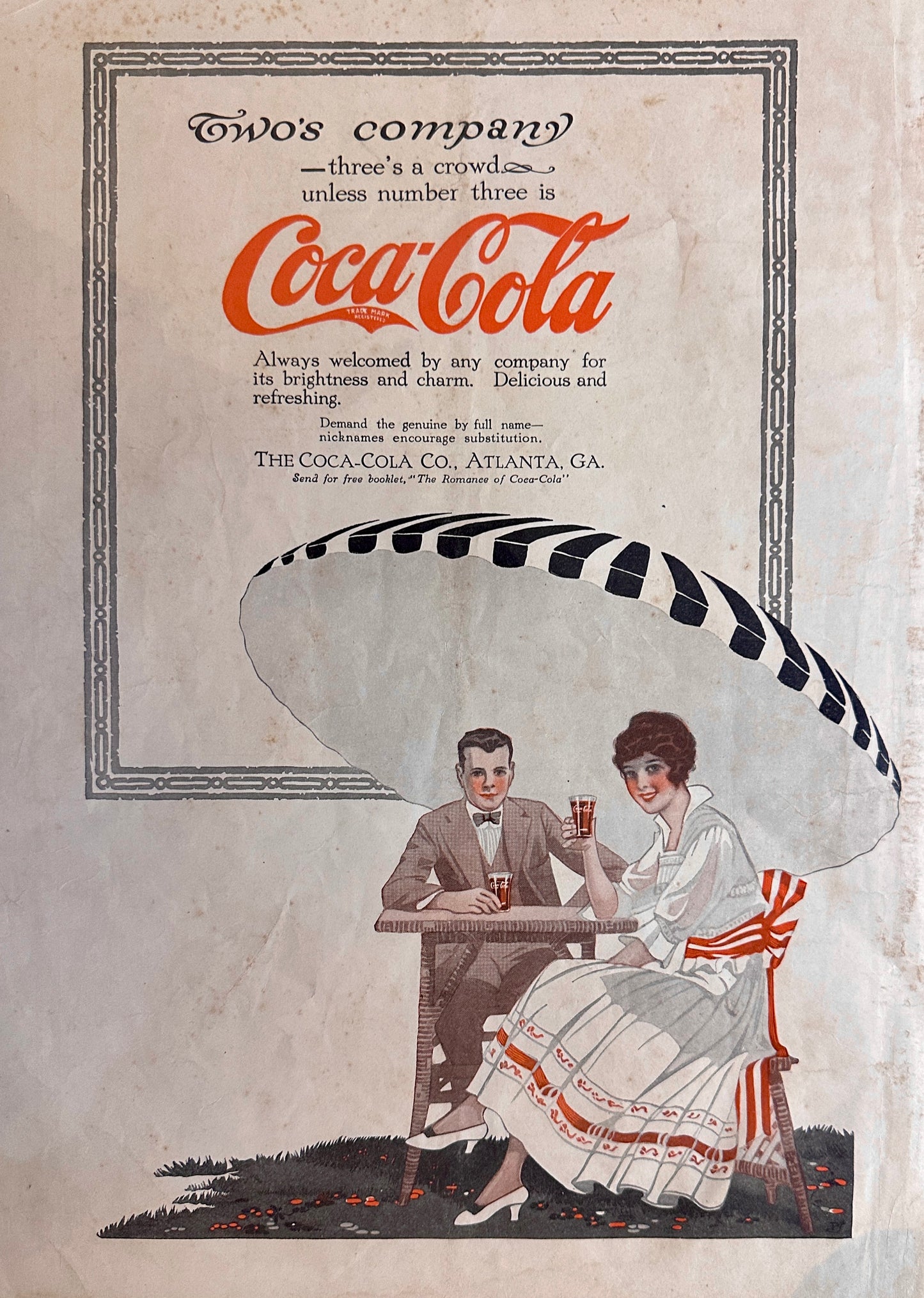 1919 Coca-Cola - Two's Company - Vintage Large Ad #100