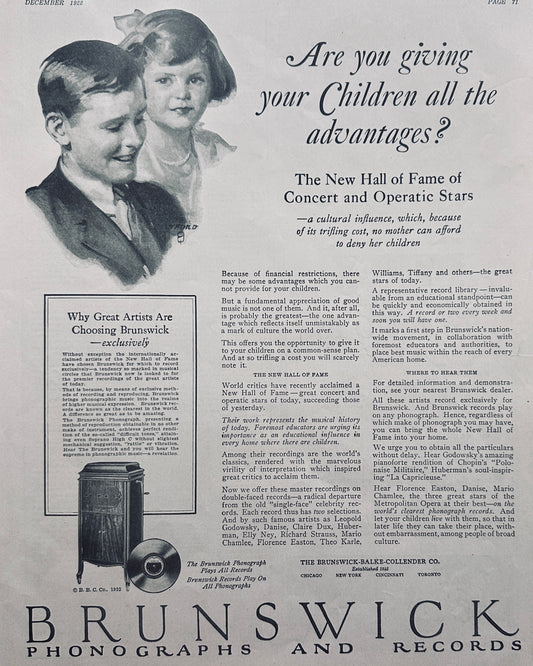 1922 Brunswick Phonograph & Pyrex Tea Pot Vintage Ad #91