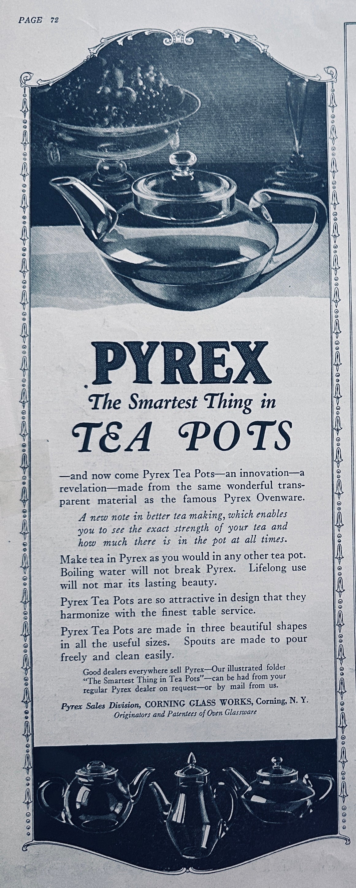 1922 Brunswick Phonograph & Pyrex Tea Pot Vintage Ad #91