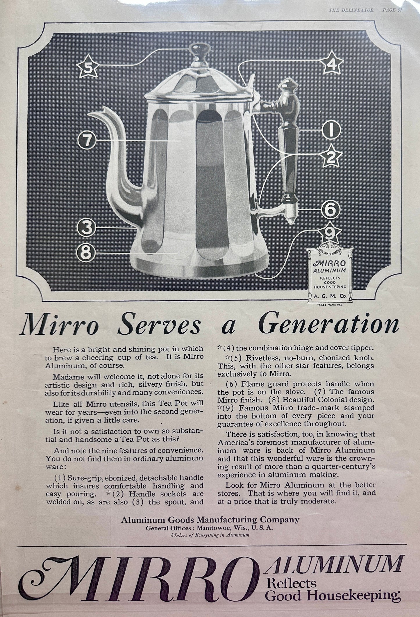 1920 Set of (2) Mirro Aluminum Cookware Ads - Manitowoc WI  Set#93