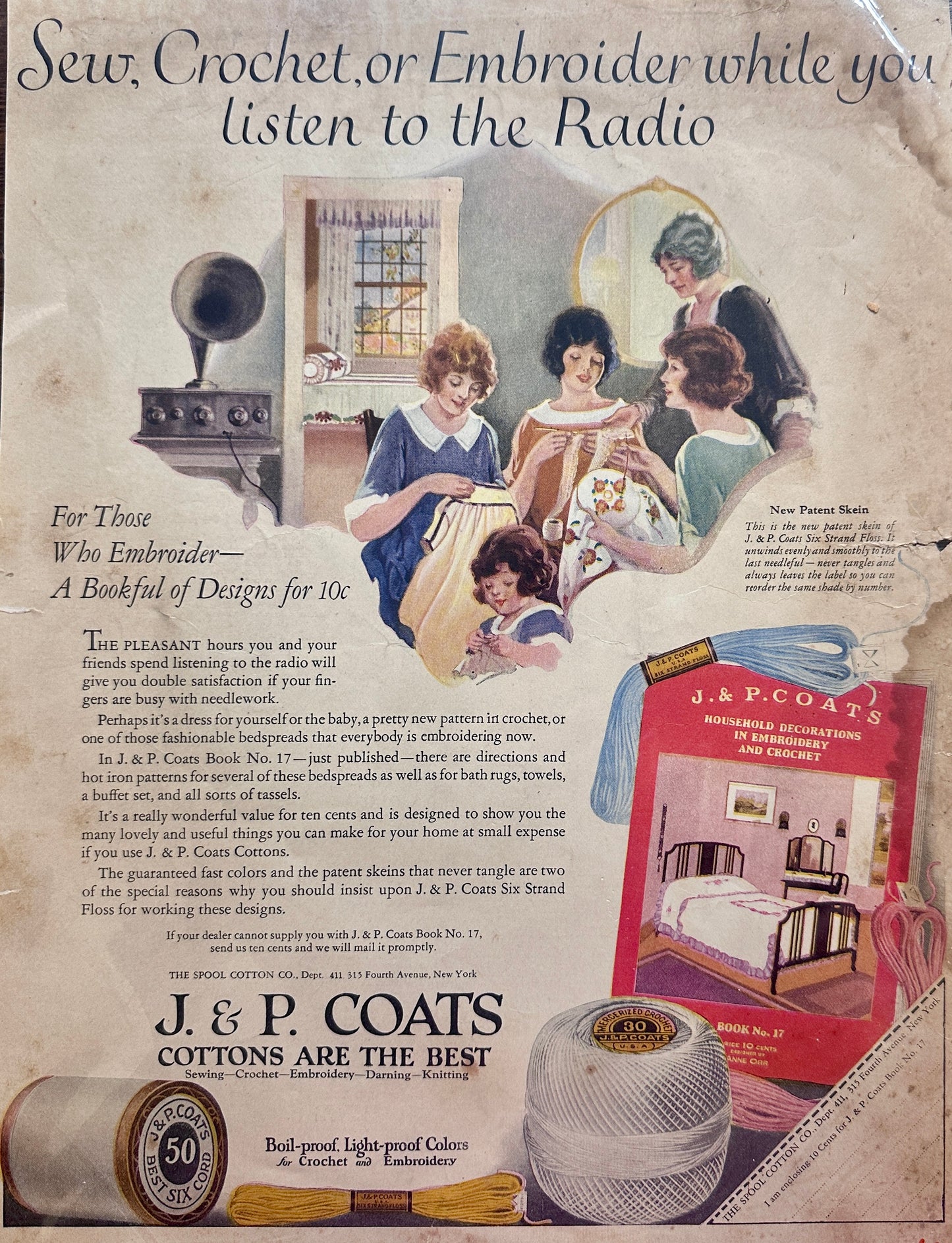 1922 J& P Coats - Embroidery Crochet Thread - Ad # 95