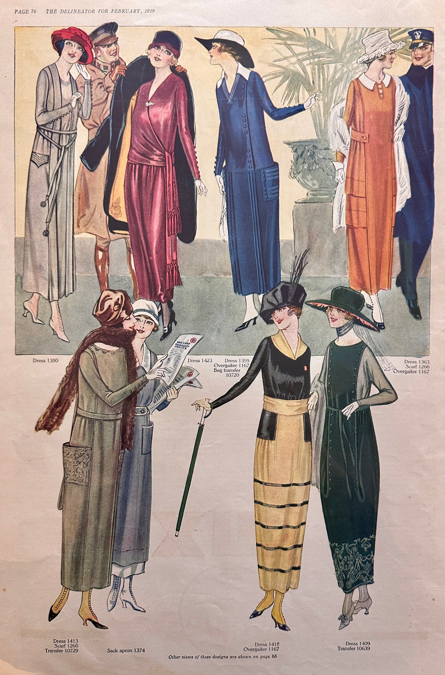 Antique Fashion Pages from 1919 Magazine Lot of (5) Set #87-1-2-3-4-5