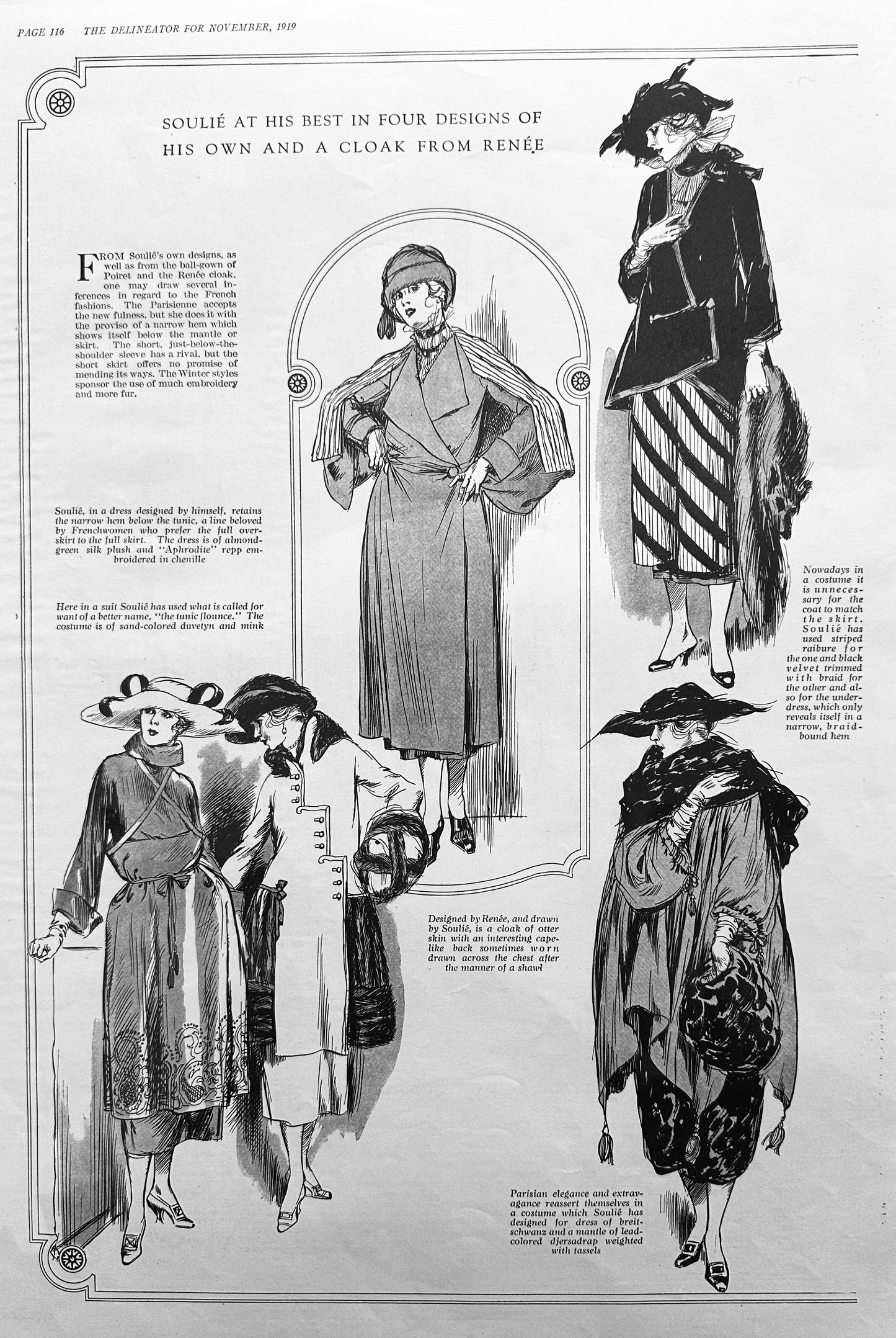 Antique Fashion Pages from 1919 Magazine Lot of (5) Set #87-1-2-3-4-5