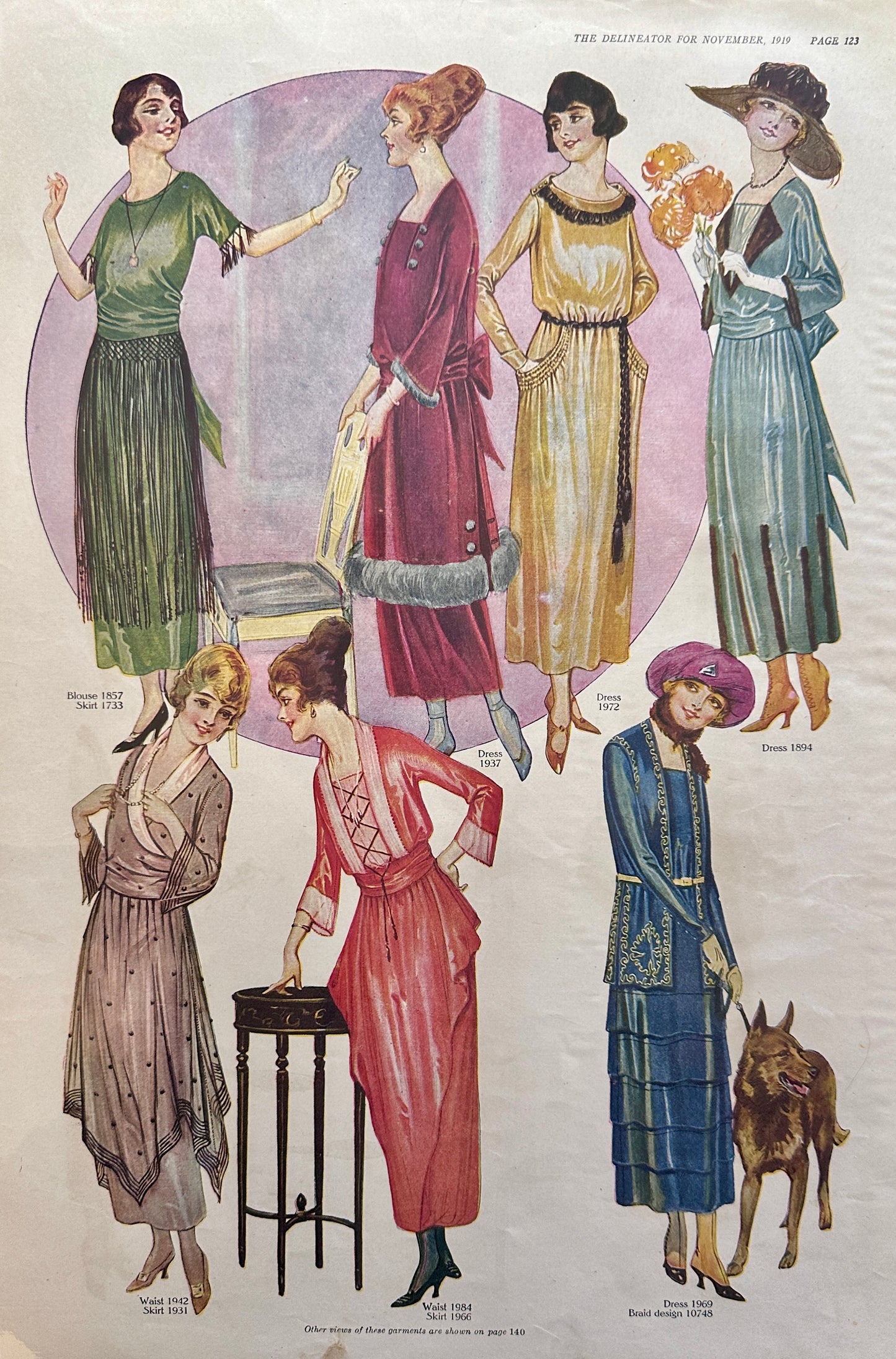 Antique Fashion Pages from 1919 Magazine Lot of (5) Set #87-1-2-3-4-5