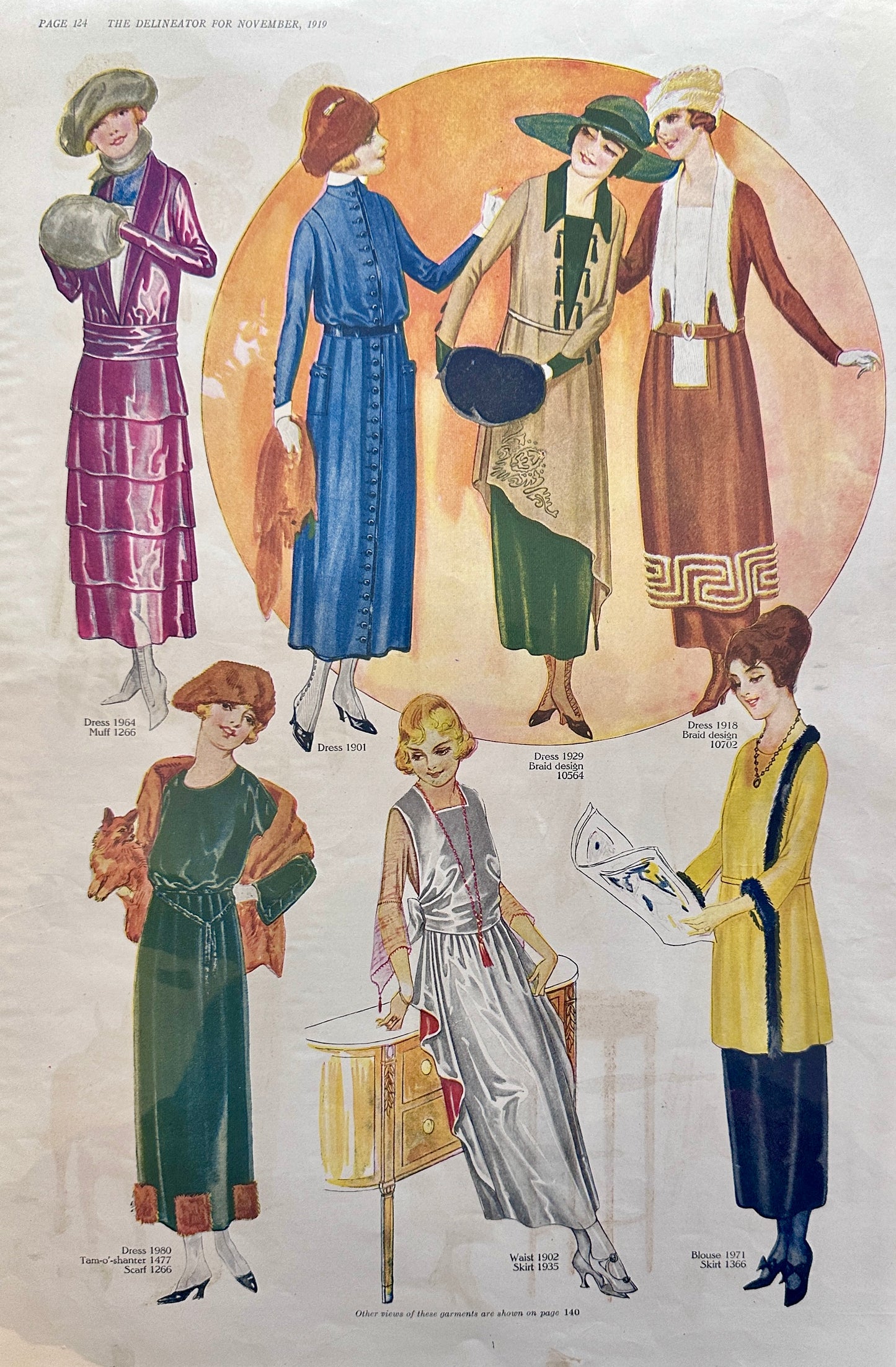 Antique Fashion Pages from 1919 Magazine Lot of (5) Set #87-1-2-3-4-5