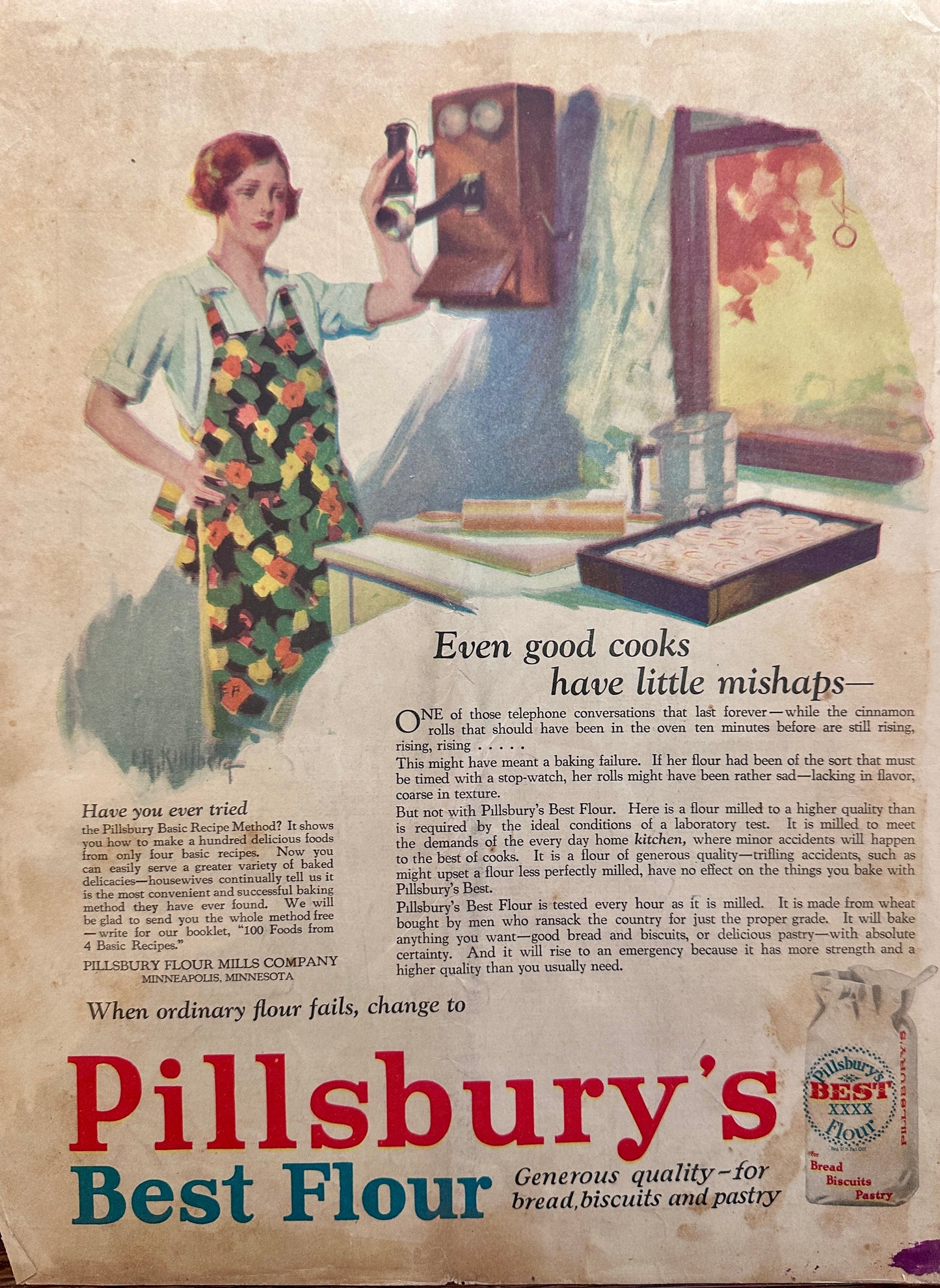 Set of (2) 1928-ish Pillsbury Flour Ads Set #88 Minneapolis, MN Set #88