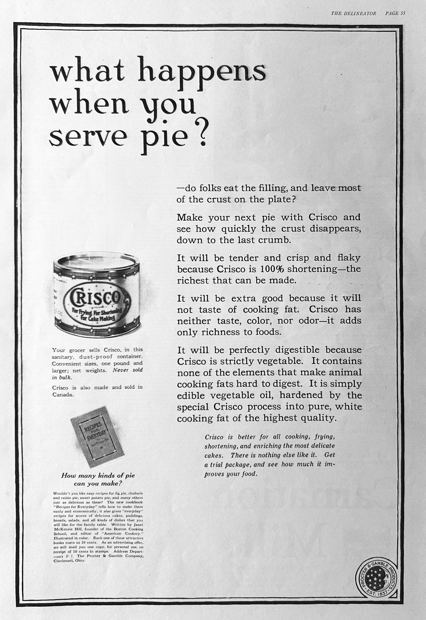 1916 - 1920 Crisco Shortening Advertisements Set # 1736