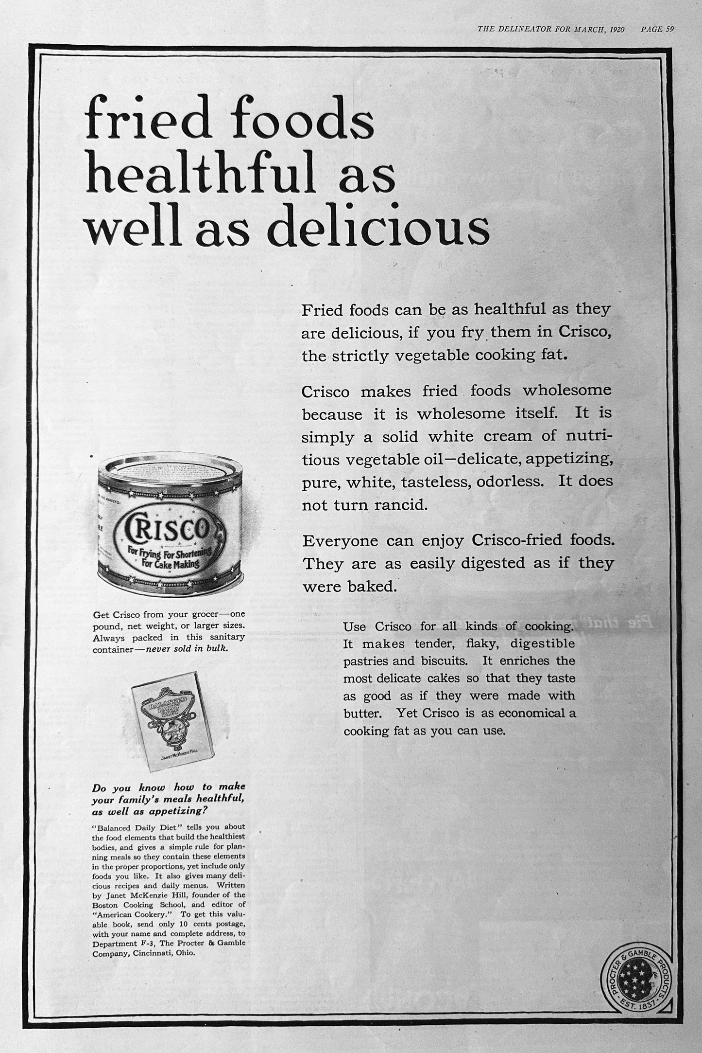 1916 - 1920 Crisco Shortening Advertisements Set # 1736