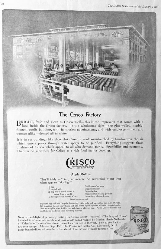 1916 - 1920 Crisco Shortening Advertisements Set # 1736