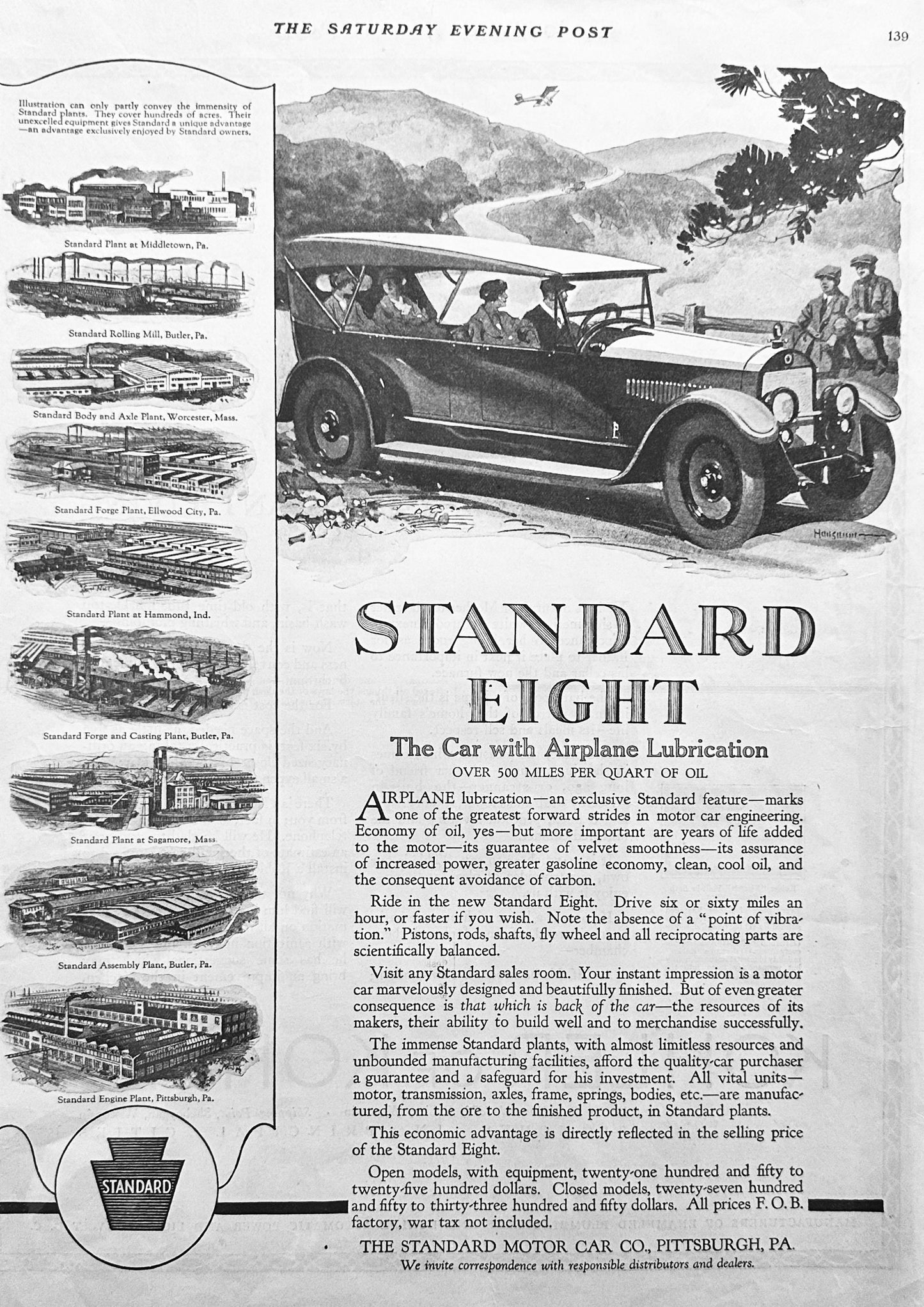 1922 Standard Eight American Automobile - Pittsburgh Set # 1748