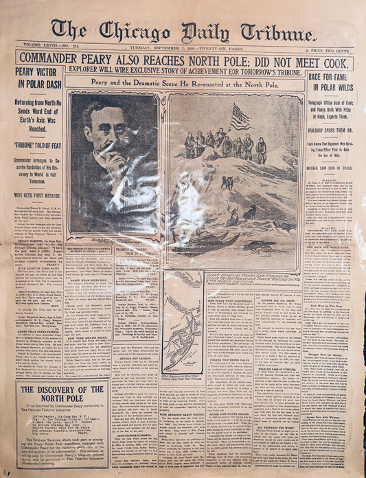 1930's Reprint of 1909 Historic Headline Peary Reaches North Pole HH0019