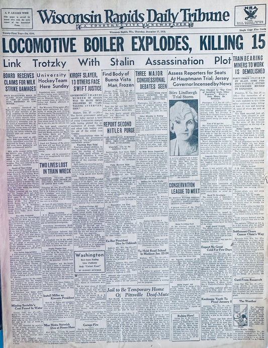 1934, Dec 27 Historic Headline - Locomotive Boiler Explodes HH0021