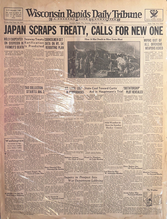 1934, Dec 29 Historic Headline - Japan Scraps Treaty, Calls for New One HH0022