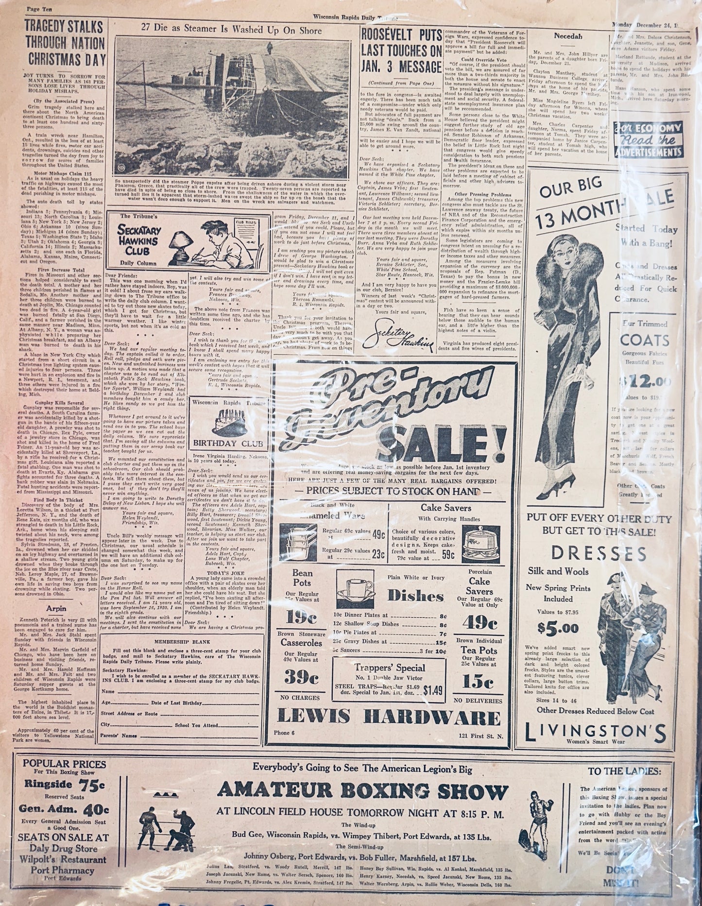 1934, Dec 26 Historic Headline - 15 PERISH IN CANADIAN TRAIN CRASH -HH023