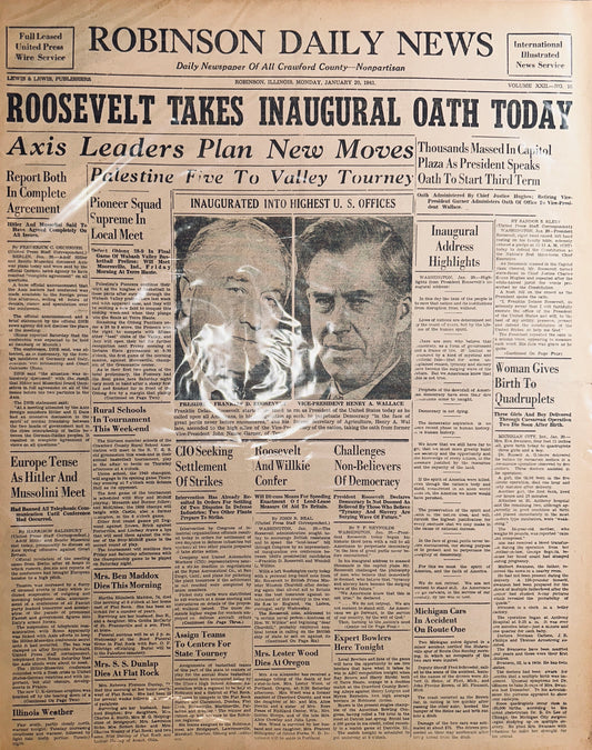 1941 -Jan 20 Robinson Daily News HH0030 Roosevelt Takes Inaugural Oath