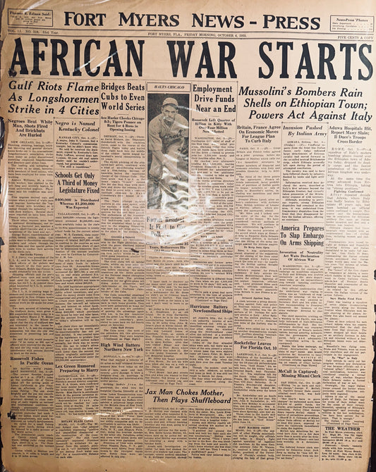 1935 -OCT-4: FORT-MYERS NEW-PRESS: AFRICAN WAR STARTS HH0031