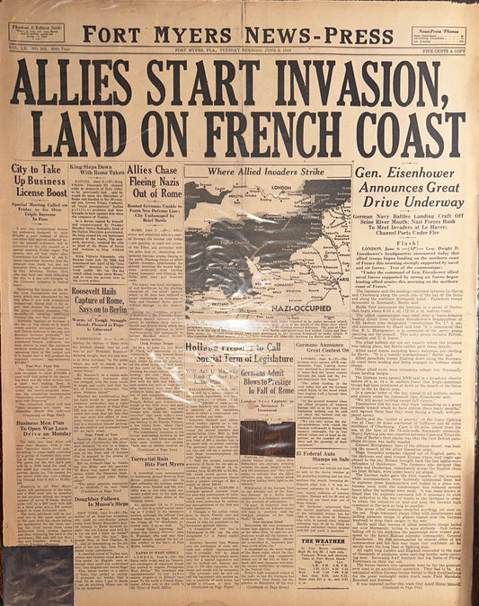 1944-JUN-6: FORT-MYERS NEW-PRESS: ALLIES START INVASION HH0034
