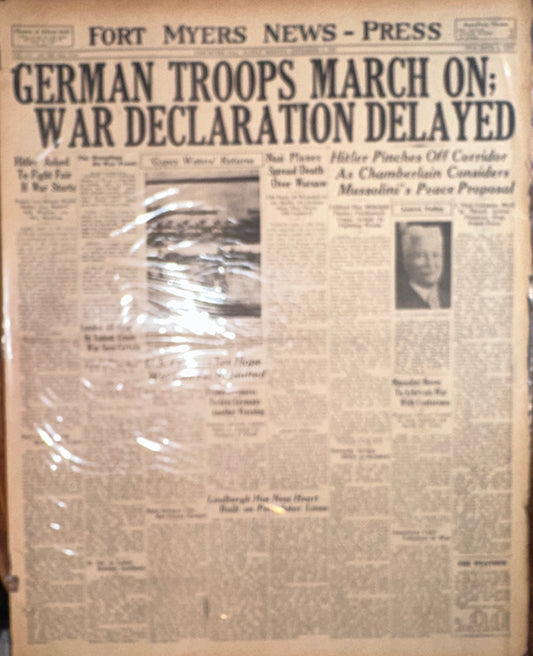 1939-SEPT 3: HISTORIC HEADLINE - WWII GERMAN TROOPS MARCH ON - HH0040