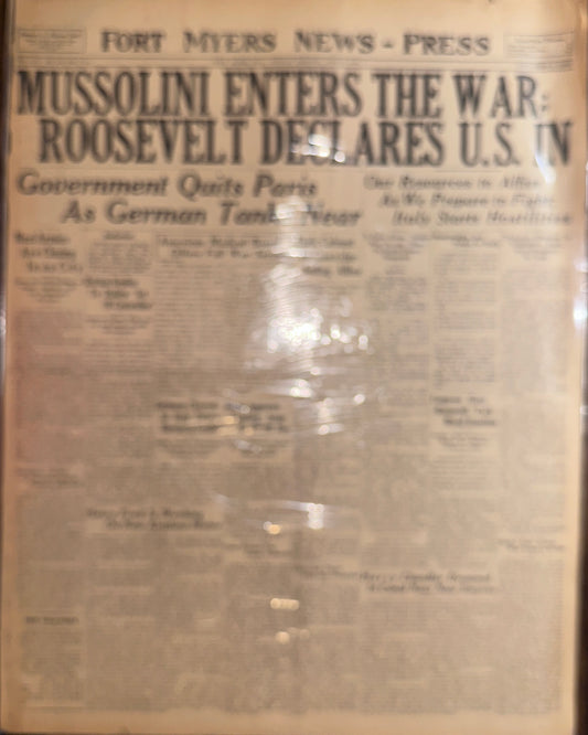 1940-JUN-11 HISTORIC HEADLINE ITALY ENTERS THE WAR HISTORIC HEADLINE HH0042