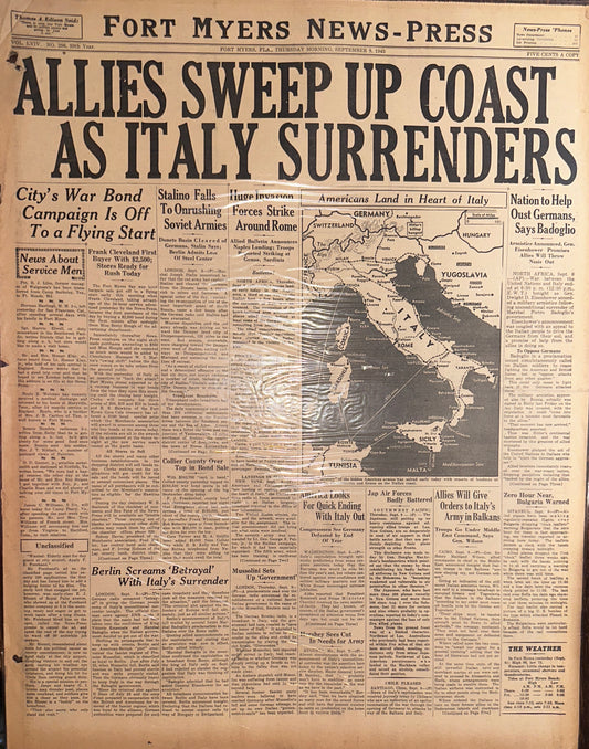 1943-SEPT-9: ALLIES SWEEP UP COAST AS ITALY SURRENDERS HH0047
