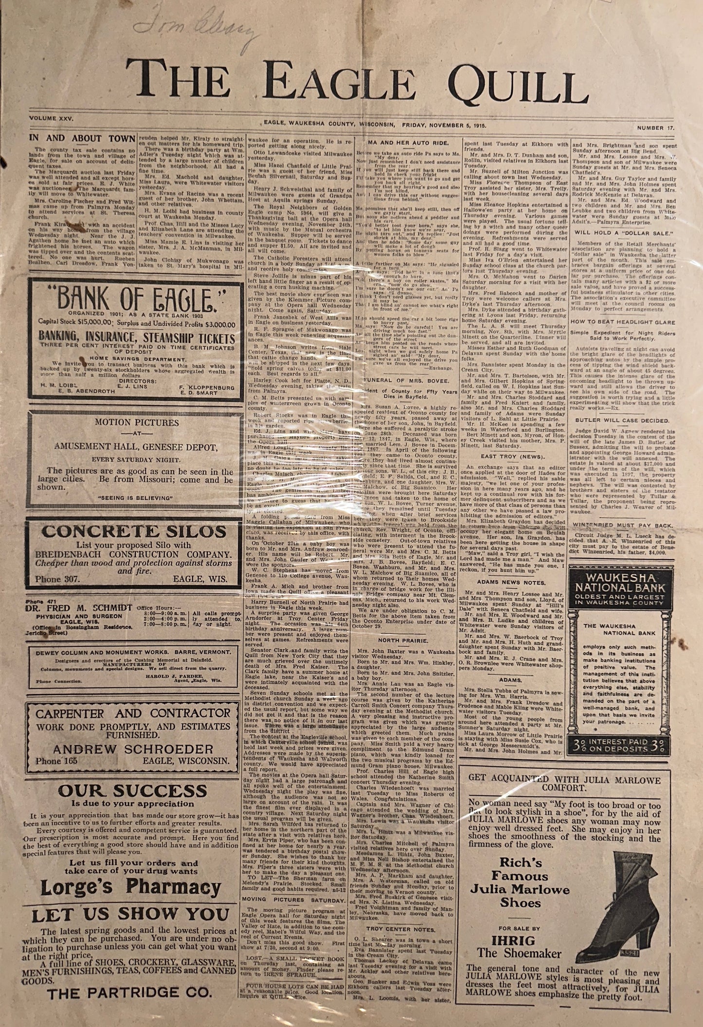 1918-NOV-5 THE EAGLE QUILL ORIGINAL MULTIPAGE NEWSPAPER HH0058