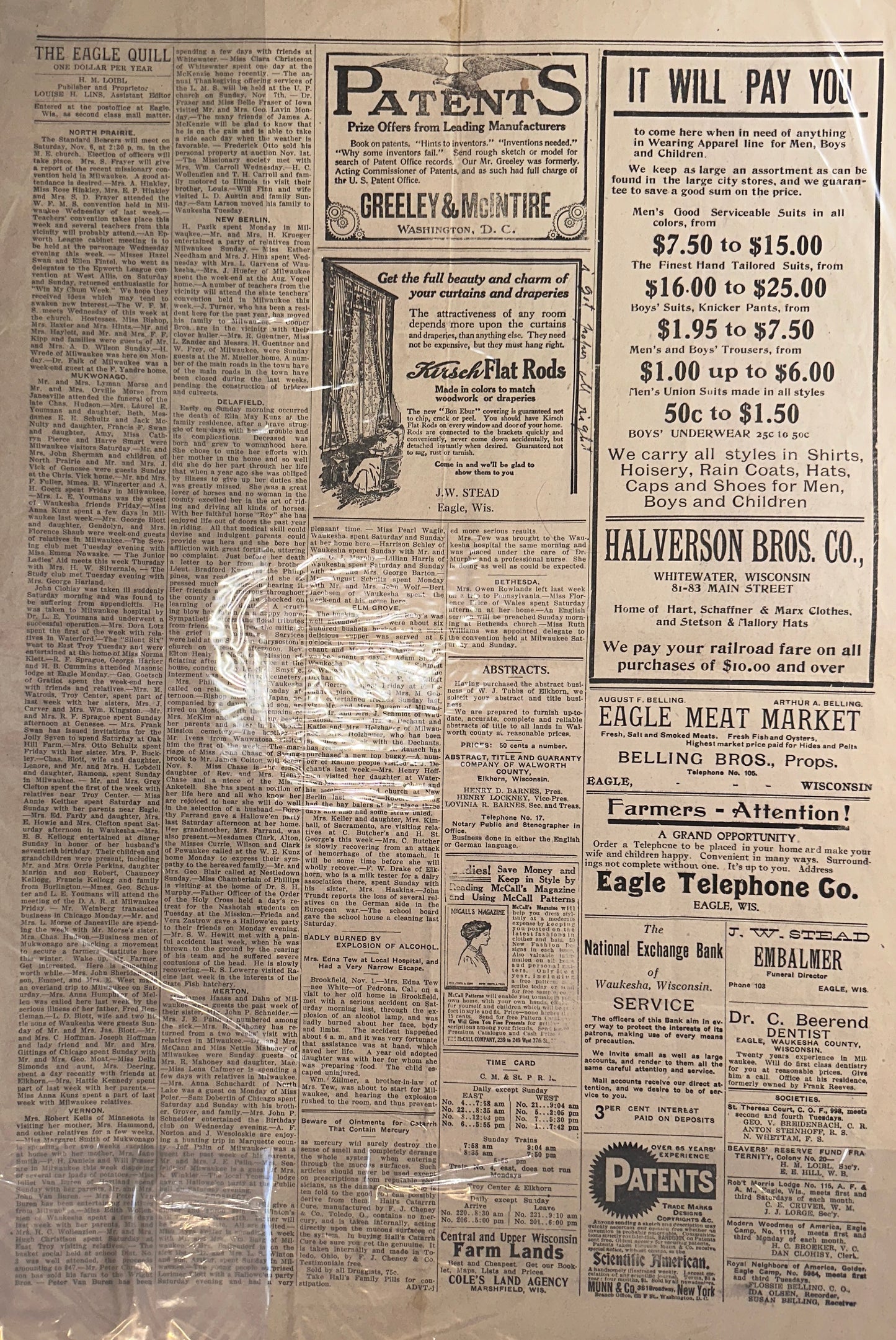 1918-NOV-5 THE EAGLE QUILL ORIGINAL MULTIPAGE NEWSPAPER HH0058