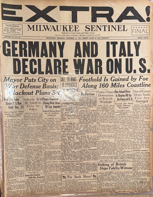 1941-DEC-11 WWII GERMANY AND ITALY DECLARE WAR ON US - HH0062
