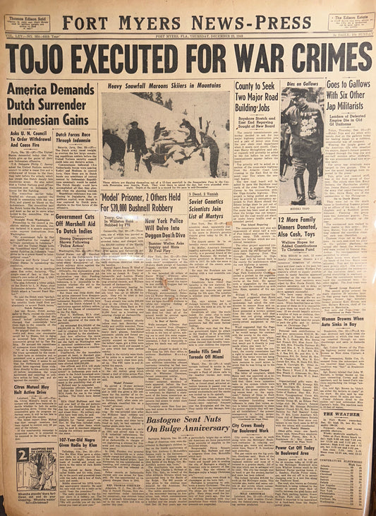 1948-DEC-23: HISTORIC HEADLINE TOJO EXECUTED FOR WAR CRIMES HH0066