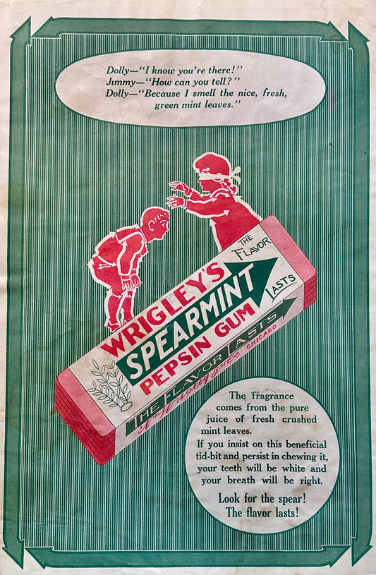 1911 Full Page Colorful Wrigley's Spearmint Pepsin Gum Ad #1754