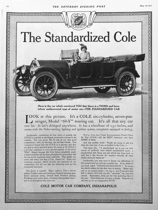 1913 The Standardized Cole - Cole Motor Car Co - Indianapolis #1757