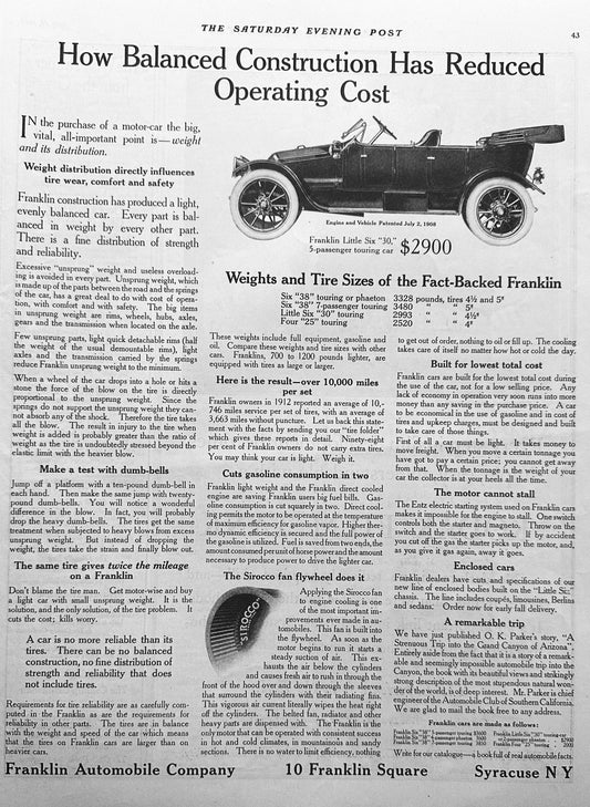 1913 Pair of Franklin Six Little "30" Automobile Ads #1766