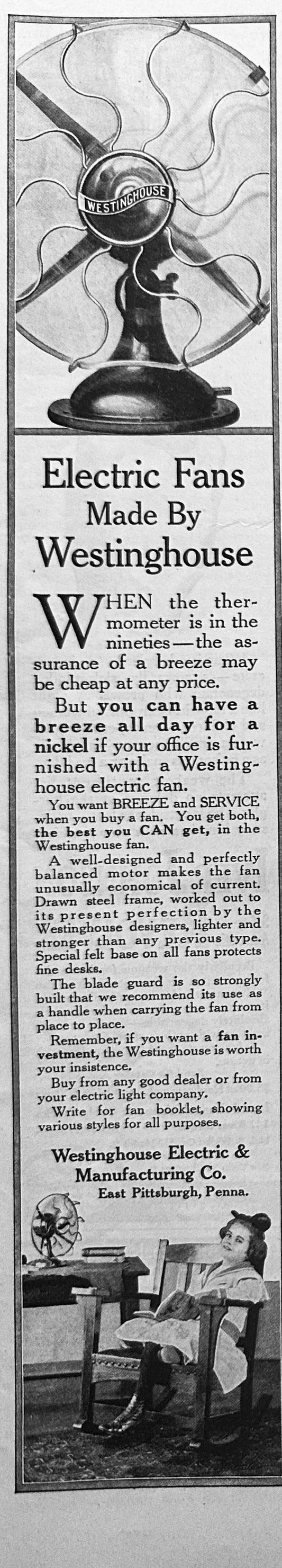 1913 Westinghouse Electric Table Fan Ad #1770